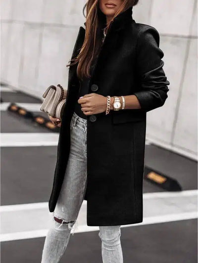 Autumn and winter simple long-sleeved button Nizi coat coat-5