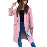 Autumn And Winter Solid Color Long-sleeved Suit Collar-Pink-7