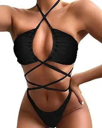 Bikini Comfortable And Solid Color Long Rope One Piece-Black-5