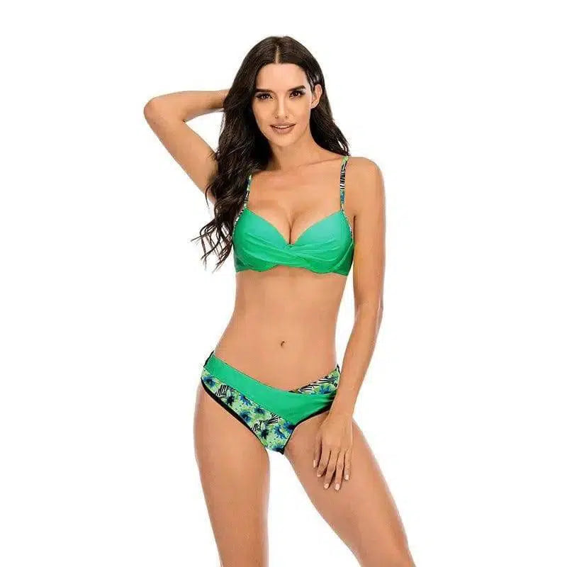 Bikini European And American Sexy Hard Bag Split-PrintedGreen-2