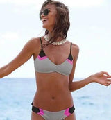 Bikini Solid Color Women's Split Swimsuit-Grey-3