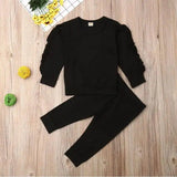 born Baby Boys Girls Ruffles Jumper Solid Long Sleeve-Black-2