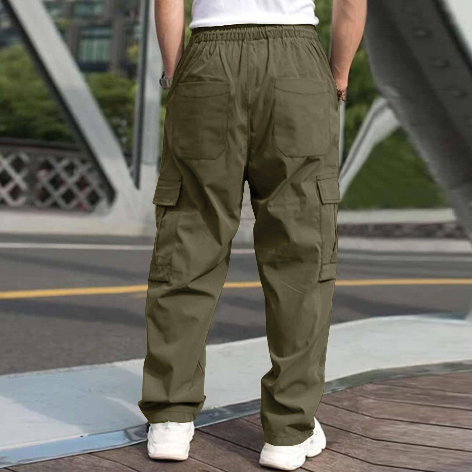 Casual Cargo Pants For Men Loose Straight Drawstring Waist-4