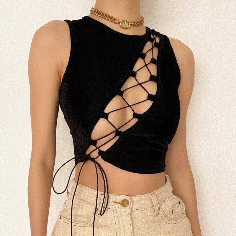 Chest Cutout Strap Vest-Black-1