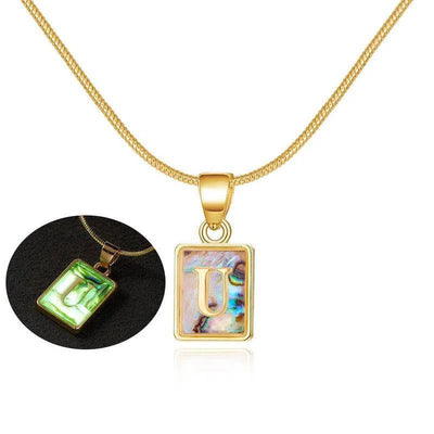 26 Letter Square Necklace Colorful Shell Luminous Pendant Chain Necklace For Women Temperament Ladies Jewelry-28