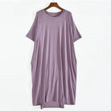 Plus Size 8XL 150kg Women Summer Modal Long Dress O Neck Short Sleeve Soft Comfortable Dresses Ladies Casual Large Home Dress-PURPLE-12