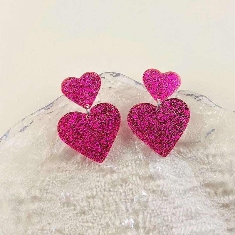 Chic Pink Glitter Heart Earrings for Valentine's-5