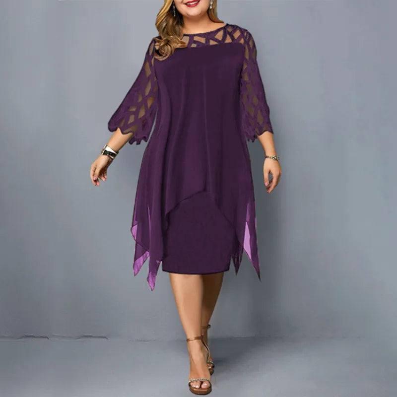 Chic Plus-Size Black Dress with Unique Cut-Outs-purple-9