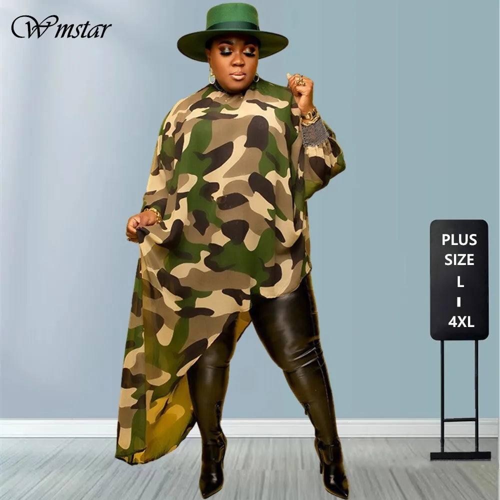 Chic Plus Size Camo Poncho & Faux Leather Pants-1