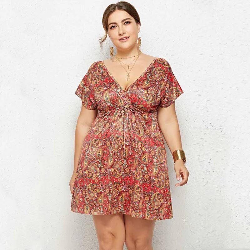 Dress Women Floral Print-Red-5