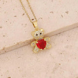 Copper Micro Inlaid Zircon Bear Love Gem Necklace-4