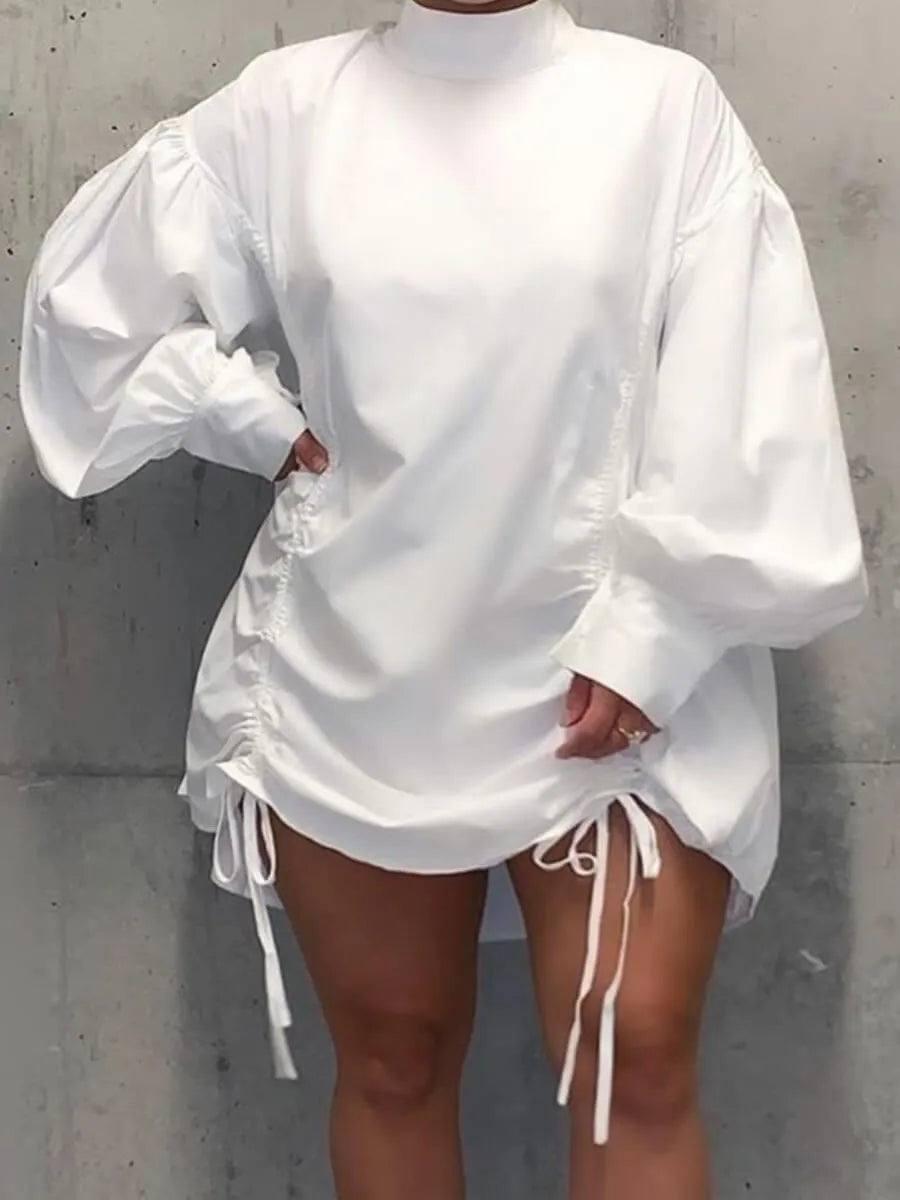 Chic White Drawstring Tunic Dress: Must-Have Fashion-1