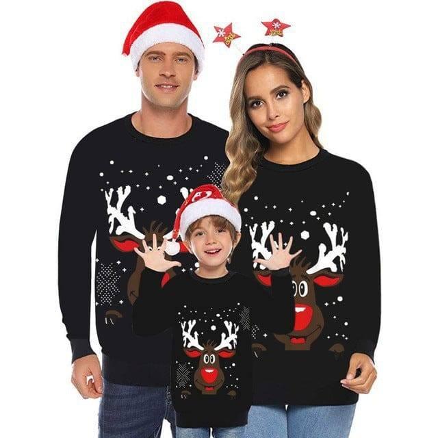 Christmas Antlers Cute Print Crew Neck Sweater-3