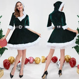 Christmas Winter Women Dress Long Sleeve V-Neck Plush-Green-3