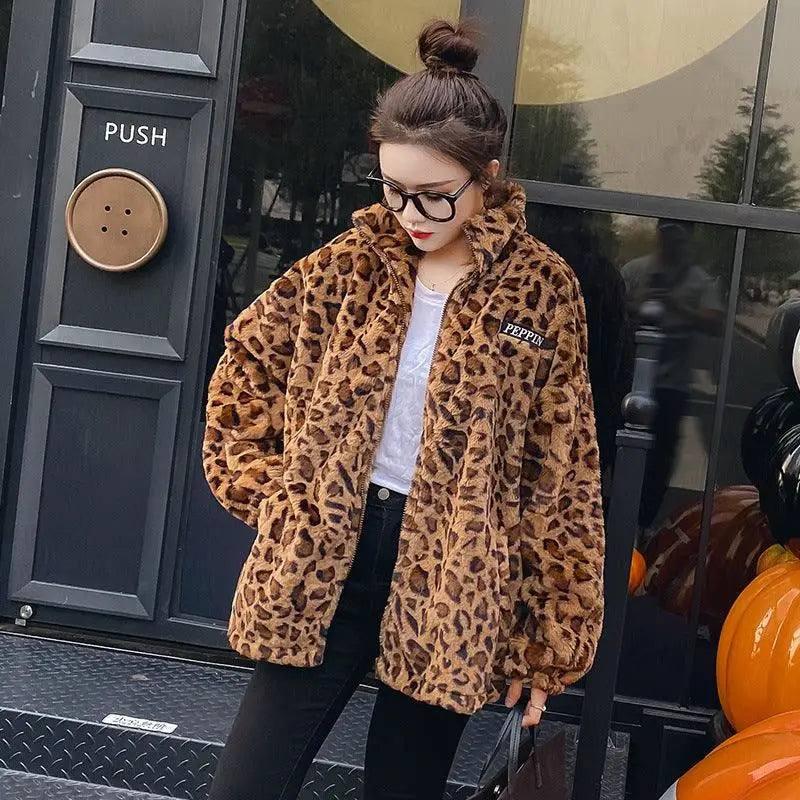 Coat Autumn And Winter Loose Lamb Wool Sweater Thick And-Leopard-4