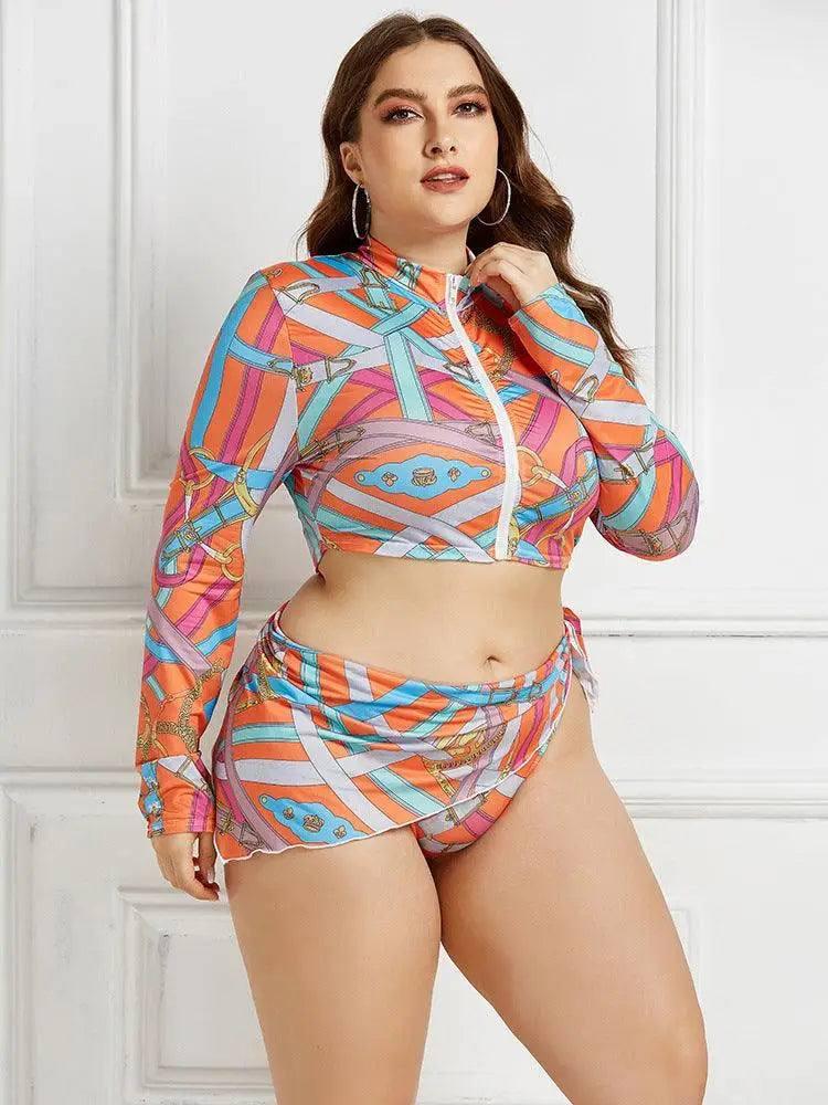 Conservative Print Bikini Ladies Split Body Long Sleeve-10-3