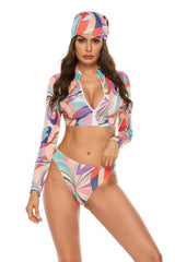 Conservative Print Bikini Ladies Split Body Long Sleeve-8-8