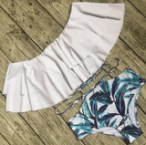 Cute double ruffled swimwear printed shorts one-shoulder-White-1