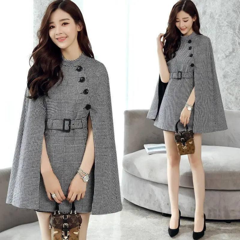 Design Wool Cape Lace-up Collar Coat-4