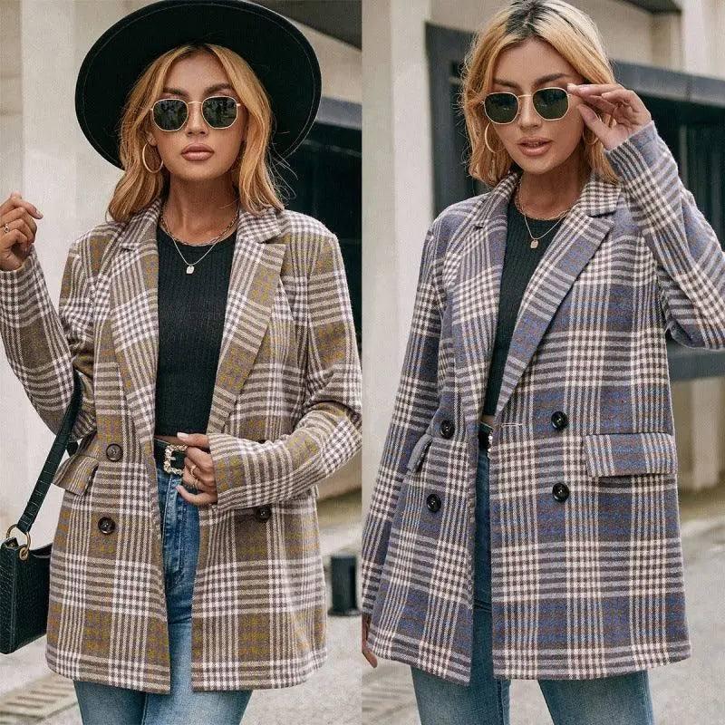 Double-breasted Checkered Casual Blazer-1