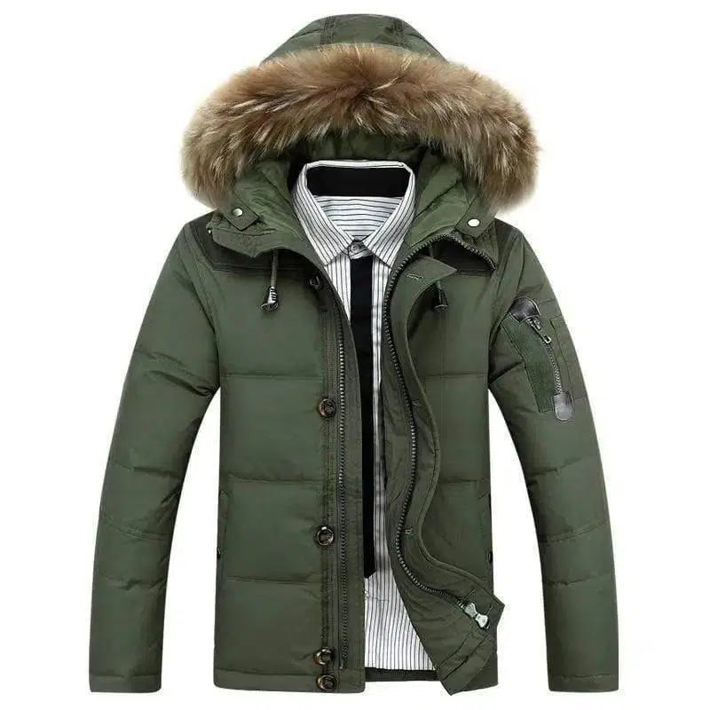 Down jacket men's Korean casual solid color thick down short-Army green-3