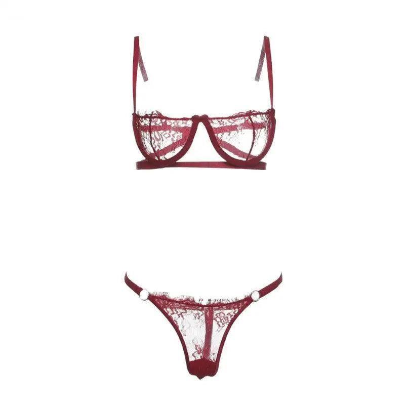 Embroidered lace bra lingerie flower bra-Wine Red-4