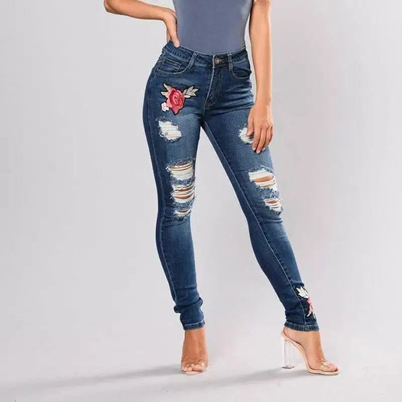 LOVEMI - Embroidery jeans stretch jeans pants