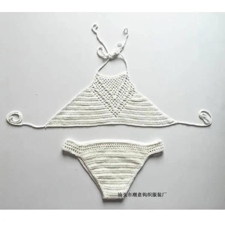 Europe explosion hook hand woven suit sexy bikinis beach-White-2