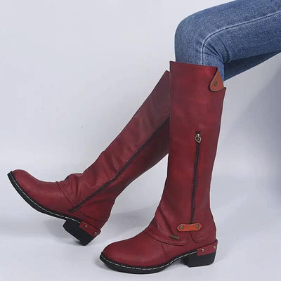 European And American Flat Zipper Women Boots-Red-2