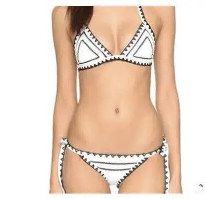 European and American shark teeth handmade crochet swimsuit-White-1