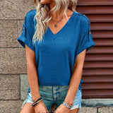 European And American Top Solid Color Button Fashion Short-Blue-6