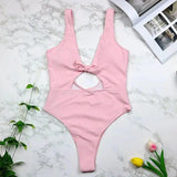 explosions piece solid color hollow swimsuit backless-Pink-5