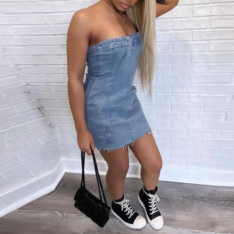 Stylish Backless Denim Dress for Summer-3