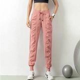 Fashion Casual Sports Pants For Women Loose Legs Drawstring High Waist Trousers With Pockets Running Sports Gym Fitness Yoga Pants-Pink-10