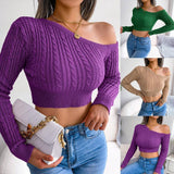 Fashion Fried Dough Twist Off The Shoulder Long Sleeve Short-1