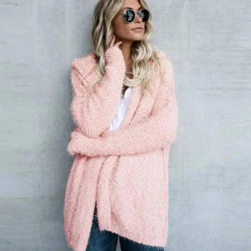 Fashion Hooded Cardigan Jacket Jacket Women-Pink-4