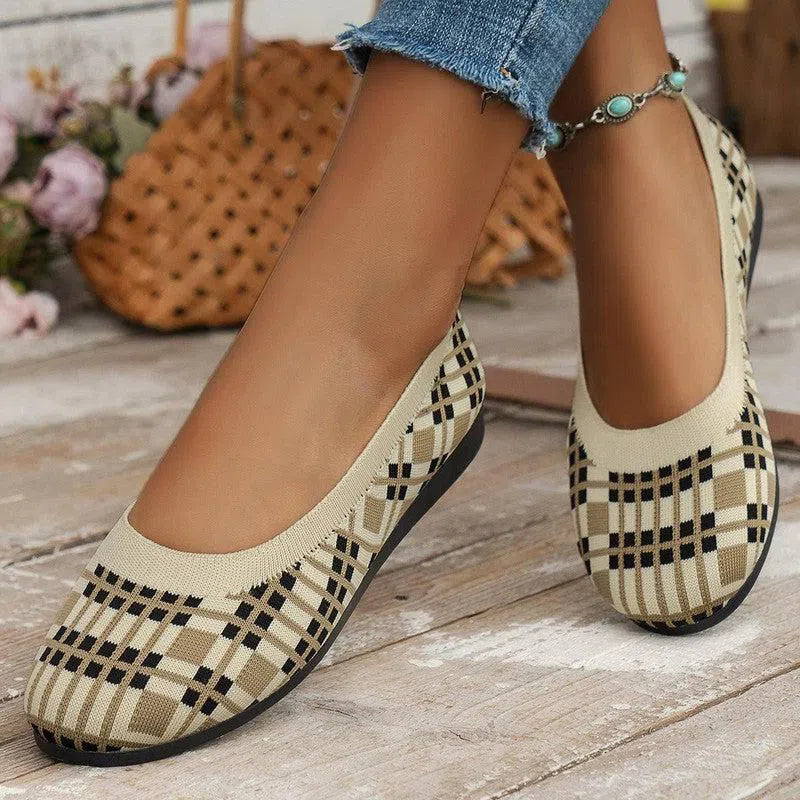 Fashion Plaid Print Flats Shoes New Fashion Casual Breathable Slip On Round-toe Shoes For Women-1