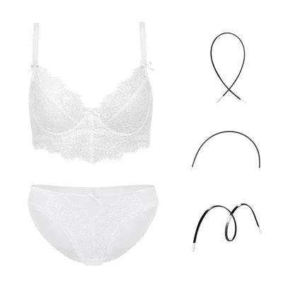 Fashion Women Bra And Panties Set Embroidery-White-3