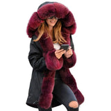 Fashionable European And American Slim Fit Warm Fur Collar-Redwine-4