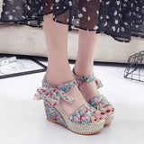 Floral Wedge Sandals: Stylish Summer Footwear-Blue-6