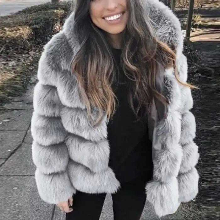 Fur fox fur hooded women's coat-Grey-8