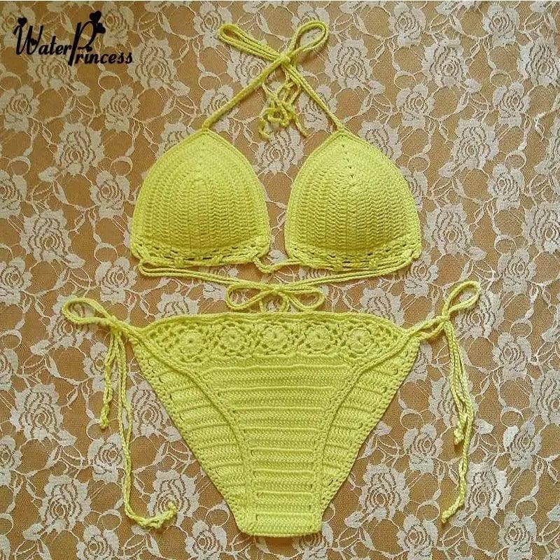 Handmade Crochet Bikini Bikini, Europe and the United-Yellow-6