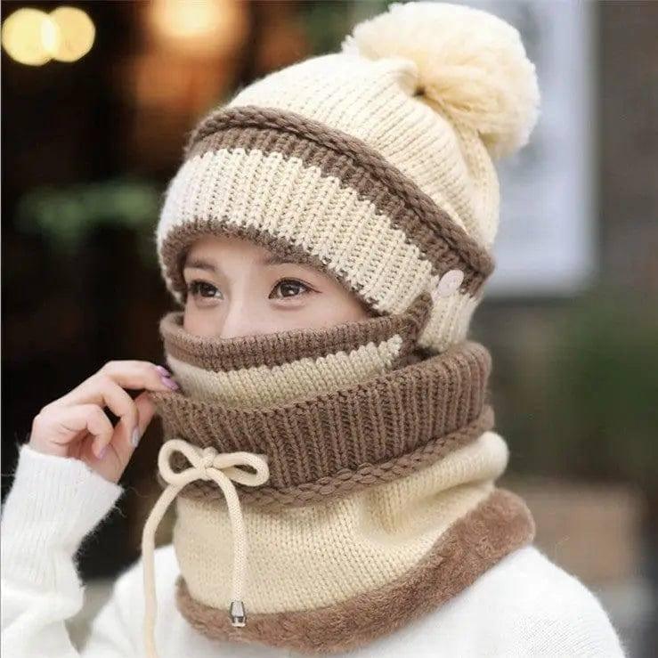 Hat Female Winter Wool Hat Outdoor Thick Warm Winter Hat-Khaki-1