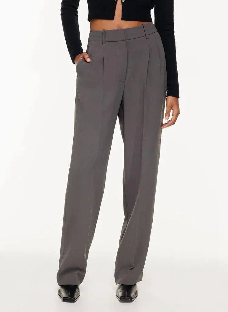 High Waist Straight Trousers With Pockets Wide Leg Casual Suit Pants For Women-Dark Gray-9