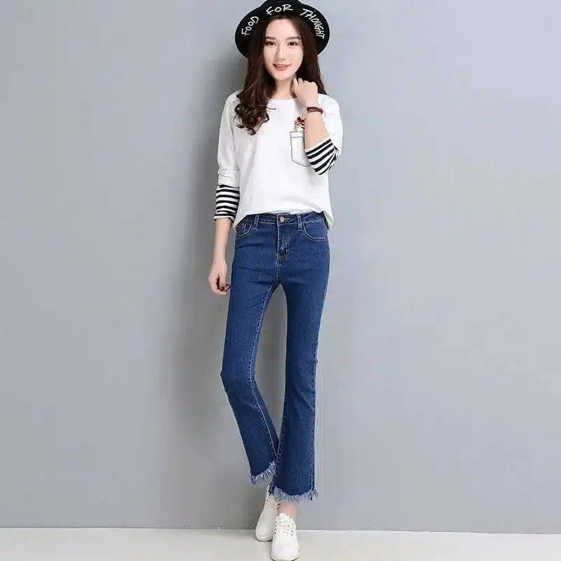 LOVEMI - KX high waisted black nine flared jeans blue flash slim