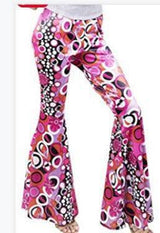 Hip Retro Printed Bootleg Pants Casual Pants-Rose Red-8