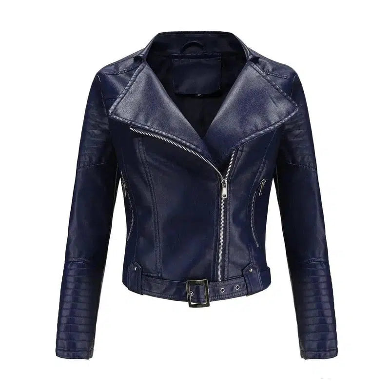 Hooded Fur Lining Coat Motorcycle-Royal Blue-4