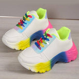 INS Style Rainbow Color Sports Shoes For Women Thick Bottom Lace-up Sneakers Fashion Casual Lightweight Running Walking Shoes-8