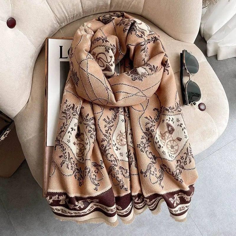 Japanese Patterned Cashmere Scarf For Women In Autumn And-Khaki pattern-5