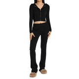 Knitted Hooded Suits Women's Fashion High Waist-Black-6